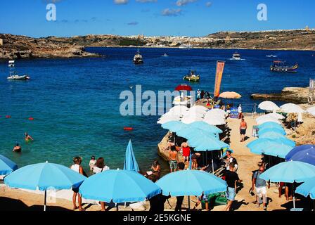 Turistic destination Blue Lagoon in Maltese islands Comino with Gozo Stock Photo