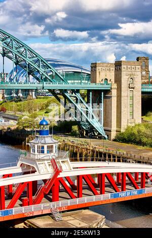 The Sage through the iconic Tyne Bridge in Newcastle Upon Tyne, Tyneside, North East England, UK Stock Photo