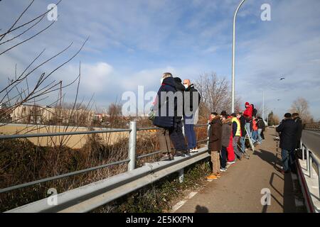 Maranello, Italy. 27th Jan, 2021. People/fans around the track of Fiorano (MO) Italy watching the private testing of Ferrari. Carlos Sainz was on track during Carlos Sainz Ferrari SF71H Formula 1 2021 private testing, Formula 1 Championship in Maranello, Italy, January 27 2021 Credit: Independent Photo Agency/Alamy Live News Stock Photo