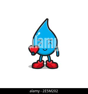 Cute water character holding love water cartoon vector icon illustration. World water day icon concept isolated vector. Flat cartoon style Stock Photo