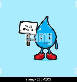 Water drop cartoon character holding blank sign Stock Photo - Alamy