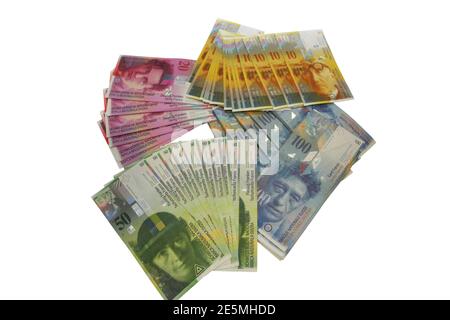 Geldscheine der Schweiz / Banknoten Schweizer Franken / Swiss Money Stock Photo