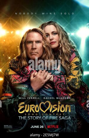 WILL FERRELL and RACHEL MCADAMS in EUROVISION SONG CONTEST: THE STORY OF FIRE SAGA (2020), directed by DAVID DOBKIN. Credit: EBU / Netflix / Truenorth Productions / Album Stock Photo