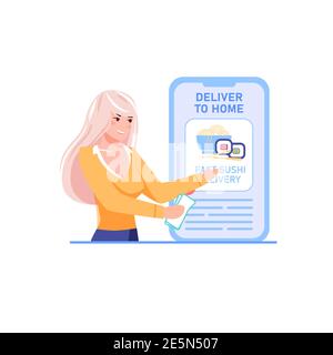 Flat cartoon character offers to make online buy,order delivery service vector illustration concept Stock Vector