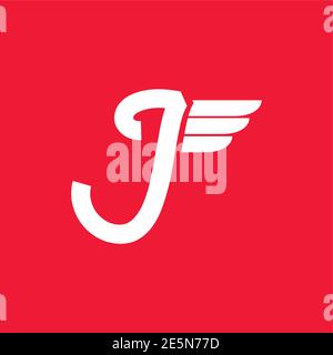 Red white of J letter with wings logo template for business branding Stock Vector