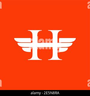 White H letter with wings on orange background logo template for business branding Stock Vector