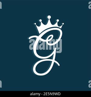 Vintage script G letter with crown vector logo template for business branding Stock Vector