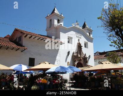 Santuario Mariano church and flower market in the city of Cuenca Stock Photo