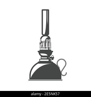 Silhouette of vintage oil lantern, oil or kerosene camping lamp, vector Stock Vector
