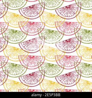 Colorful hand drawn citrus seamless pattern. Vector illustration in ...