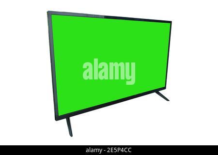 digital television with green screen on white background Stock Photo