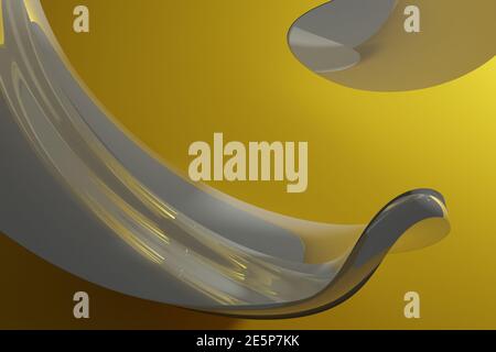 Abstract shinny computer generated 3D distorted shape on yellow background Stock Photo