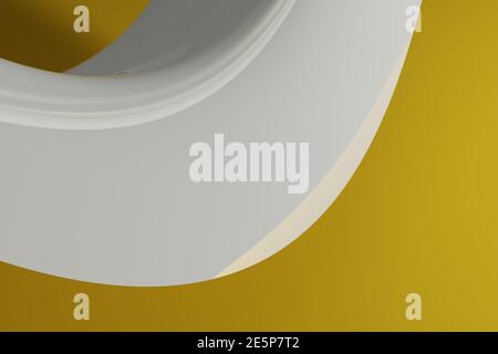 Shinny abstract computer generated 3D distorted wave like shape on a yellow background Stock Photo