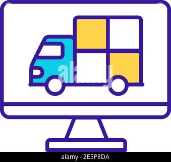 Online tracking for truck order delivery RGB color icon Stock Vector