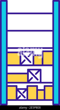 Storehouse stock on shelves RGB color icon Stock Vector