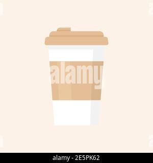 Coffee cup with brown lid and cup holder. Vector illustration isolated on white. Stock Vector