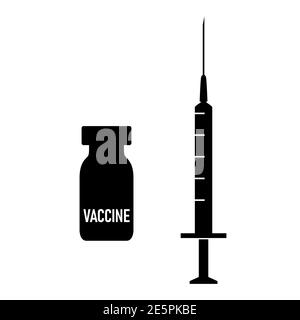 Set of Stylized Syringe Needle and Vaccine Jab Glass Vial Icon. Vector Image. Stock Vector