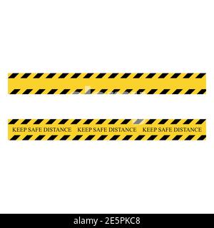 Keep safe distance stripe. Yellow and black set stripes. Barricade construction tape. Vector illustration isolated on white background Stock Vector