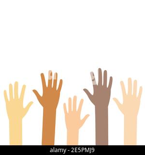 Set of hands symbolizing a team or teamwork. Business, inclusion and voluntary concept. Different nationality arms isolated Stock Vector
