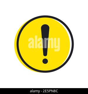 Exclamation icon in yellow circle. Caution symbol. Warning hazard sign. Vector isolated on white Stock Vector