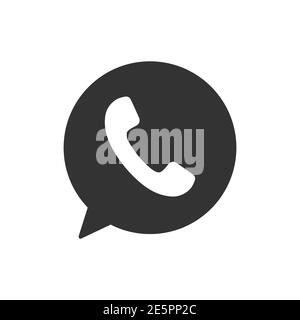Phone and bubble icon. Black silhouette chat with handset. Message symbol. Vector isolated on white. Stock Vector