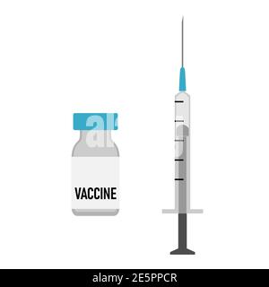 Set of Stylized Syringe Needle and Vaccine Jab Glass Vial Icon. Vector Image. Stock Vector