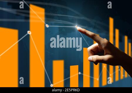 Businessman analysing stock market financial data on board. Stock Photo