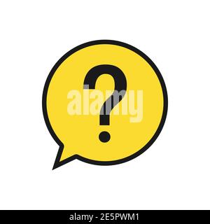 Question mark in yellow speech bubble. Help sign. Support concept. Message bubble symbol. Vector isolated on white. Stock Vector