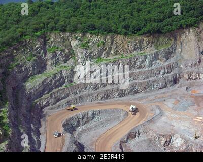 aerial view of an active working stone quarry in England Stock Photo