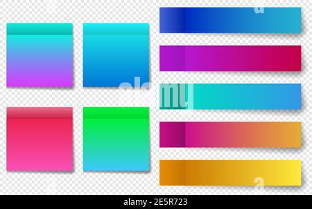 Different colorful post note stickers, vector collection. Sticky tapes with shadow template. Color gradient stickers Stock Vector