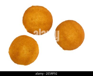 Top view of three vanilla flavor wafers isolated on a white background. Stock Photo