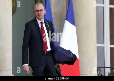 Christophe Regnard, head of the French National Union of Magistrates (USM), leaves after a meeting at the Elysee Palace in Paris March 19, 2014. REUTERS/Philippe Wojazer (FRANCE - Tags: POLITICS)