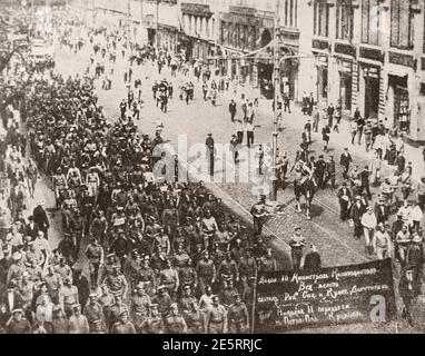 Demonstration of workers and soldiers on June 18, 1917 in Petrograd (St. Petersburg, Russia). Stock Photo