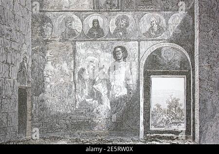 The frescoes in the church of Bedia. Engraving of 1882. Stock Photo