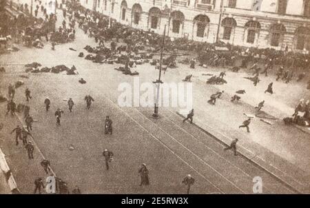 The shooting of a demonstration on July 4, 1917 in Petrograd (St. Petersburg, Russia). Stock Photo