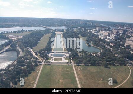 The Lincoln Memorial from the Washington the Washington Monument I have a dream Lincoln Memorial distant historic landscape view views National Mall Stock Photo