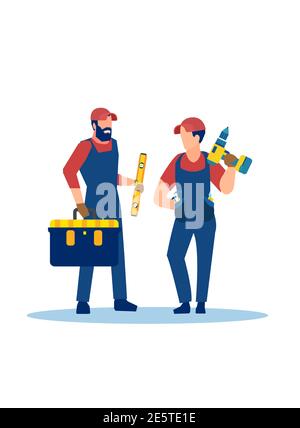 Vector of two handymen with tools isolated on white background Stock Vector