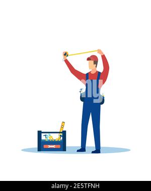 Vector of a handyman in uniform taking measurements Stock Vector