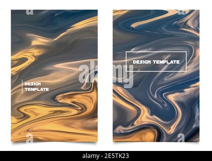 A set of colorful covers with textures. Abstract bright template design with hand-painted background, liquid gold. Vector illustration Stock Vector