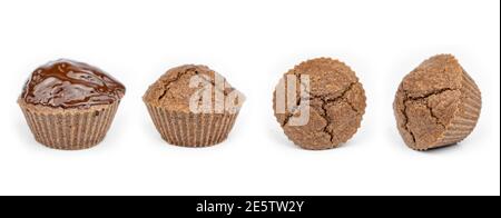 Homemade chocolate brown muffins isolated on white background Stock Photo
