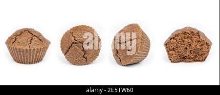 Homemade chocolate brown muffins isolated on white background Stock Photo