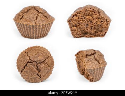 Homemade chocolate brown muffins isolated on white background Stock Photo