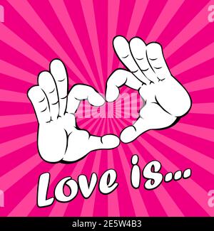 Hands making or formatting heart symbol icon. Vector on pink background Stock Vector