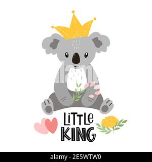 Cute cartoon koala with inscription - little king Stock Vector