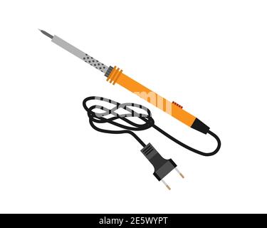 Soldering iron electric yellow on white isolated background Stock Vector
