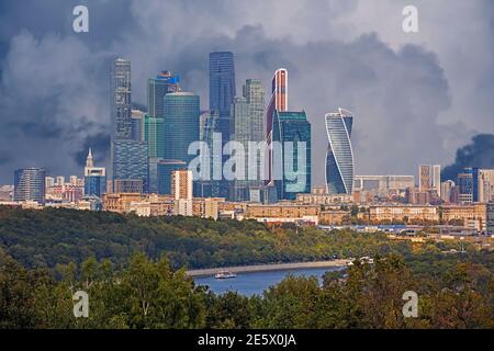 Skyscrapers of Moscow-City, the Moscow International Business Center / MIBC on the Presnenskaya Embankment of the Moskva River, Russia Stock Photo