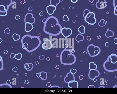 Hearts seamless pattern for Valentine's day. Hearts on a dark blue background. For printing on paper, advertising materials and fabric. Vector illustr Stock Vector
