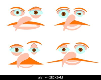 Faces of men with mustaches in cartoon style. Set of faces with expressive emotions. Contemporary portrait. Vector illustration Stock Vector