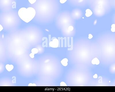Valentine's Day, February 14th. Seamless pattern with hearts and glowing light. Bokeh effect and glowing particles. Vector illustration Stock Vector