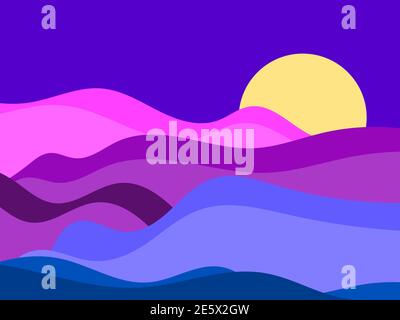 Colorful landscape in a minimalistic style. Plains and mountains, fields and meadows. Typographic boho decor for prints, posters and interior design. Stock Vector